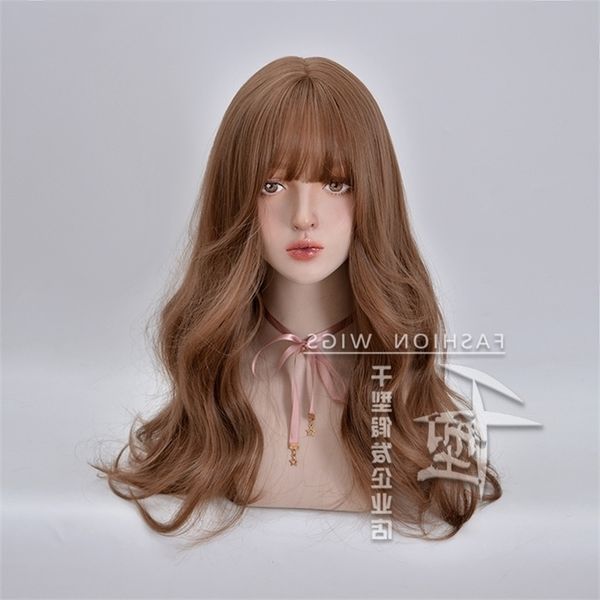 

long thousand wig female hair cartoon bangs net red round face big wave fluffy full head cover, Black