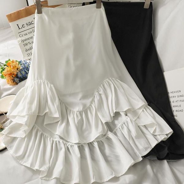 

skirts 2021 summer irregular ruffled women, Black