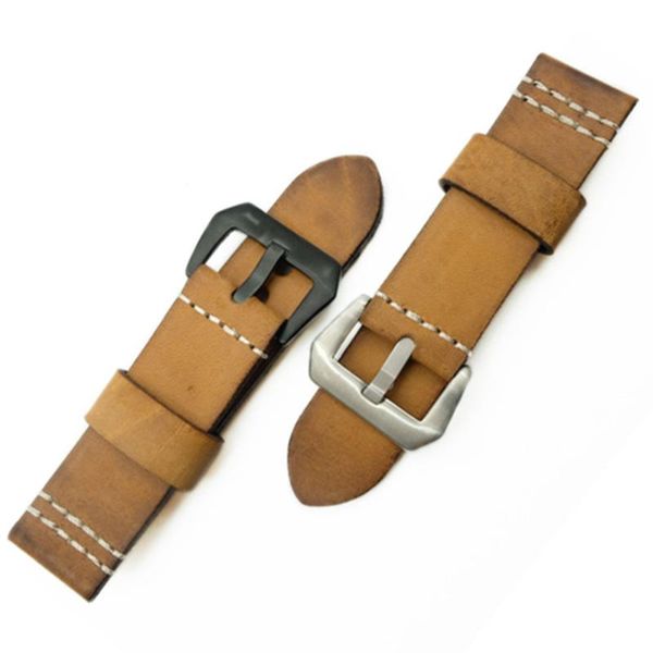 

watch bands retro thick genuine leather watchband band men wrist strap wristwatches 22 24mm 26mm brown, Black;brown
