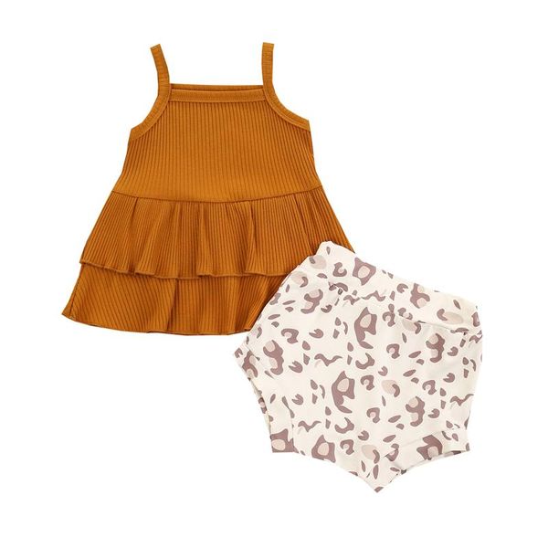 

clothing sets emmababy 2021 spring 0-3y baby girl 2pcs set dress-style double ruffled sleeveless leopard print shorts kid toddler clothe, White