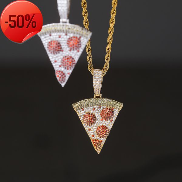 

pizza personality solid pendant colorful zircon hiphop necklace gold australia jewelry, Silver