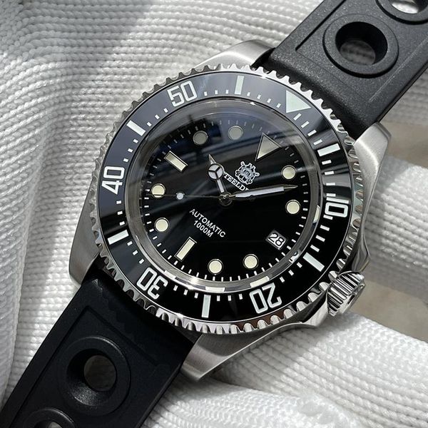 

wristwatches steeldive mens diver watches sport automatic 1000m water resistant mechanical wristwatch luminous ceramic bezel sapphire, Slivery;brown