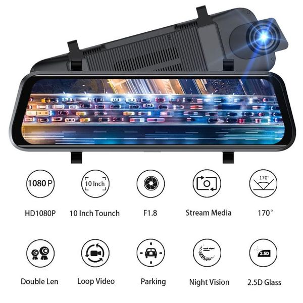 

inch hd 1080p ips 2.5d touch screen car dvr dash camera dual lens video recorder rearview mirror gravity sensor dvrs