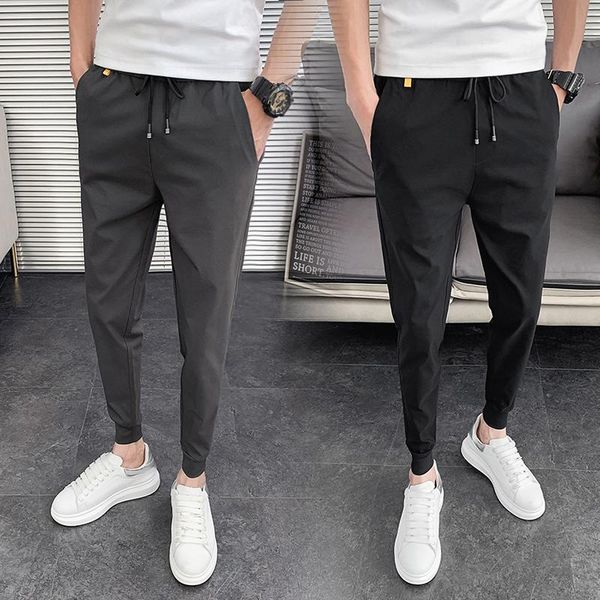 

men's pants casual summer harem men brand 2021 korean slim fit joggers solid all match streetwear trousers 36-28, Black