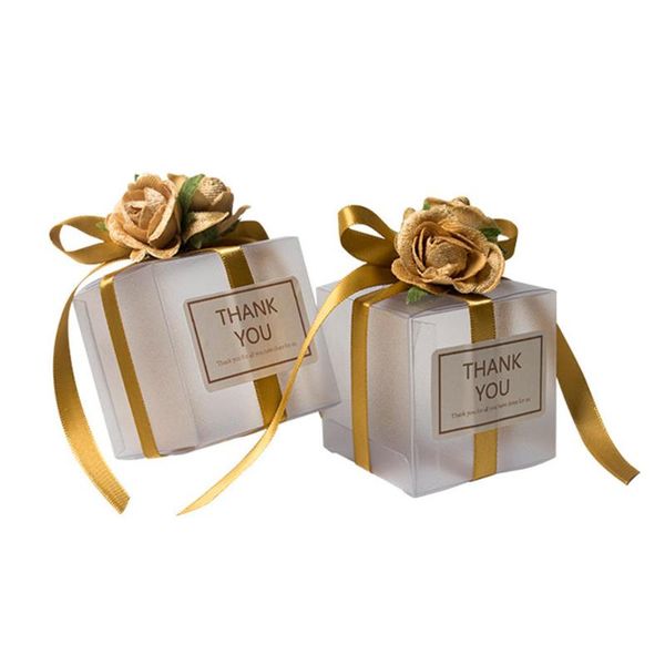 

gift wrap 5pcs transparent bags thank you artificial flower ribbon wedding souvenirs for guests matte dragees box baptism