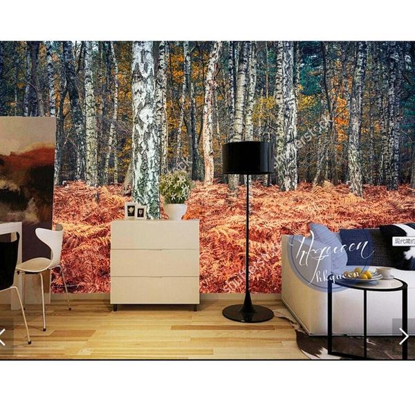 

wallpapers custom natural wallcovering,autumn in the birch forest mural for sitting room sofa bedroom background wall paper papel de parede