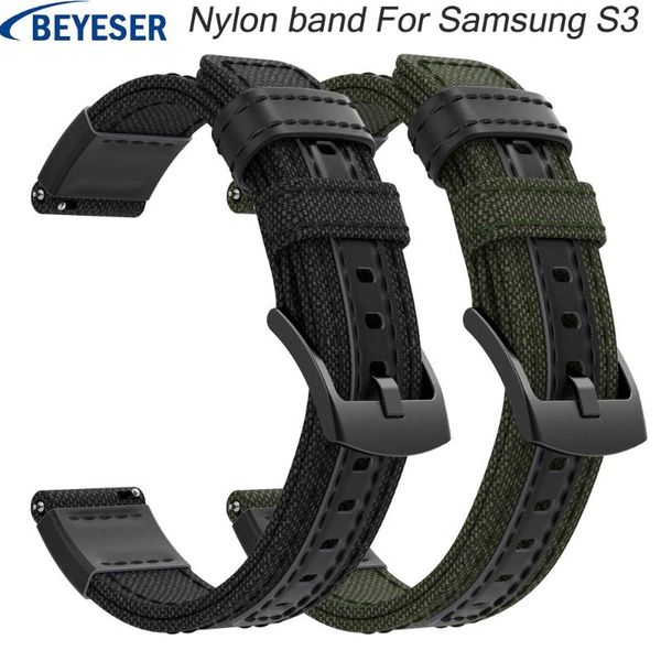 

watch bands 22mm wriststrap for samsung gear s3 frontier classic galaxy 46mm band huawei gt nylon+leather strap, Black;brown