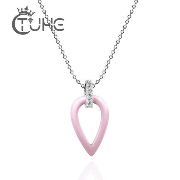 

pendant necklaces fashion simple style pink ceramic necklace jewelry hollow water drop for lady chain, Silver