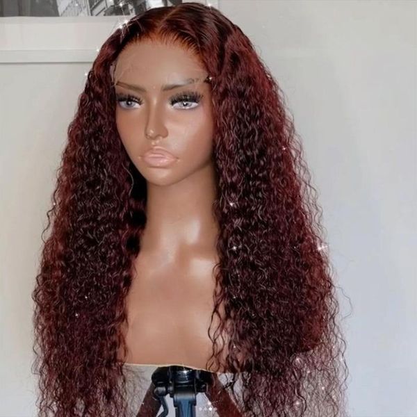 

synthetic wigs curly lace front for women heat resistant fiber hair wine red natural hairline, Black