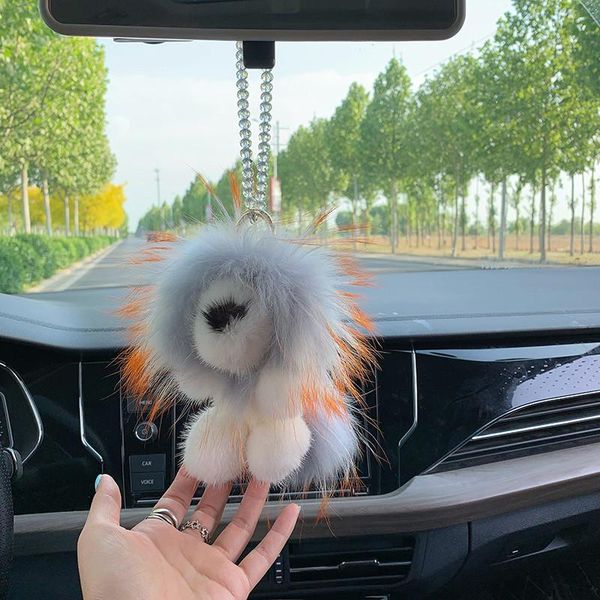 

keychains cute plush lion keychain 100% mink bag pendant doll toy girl car, Silver