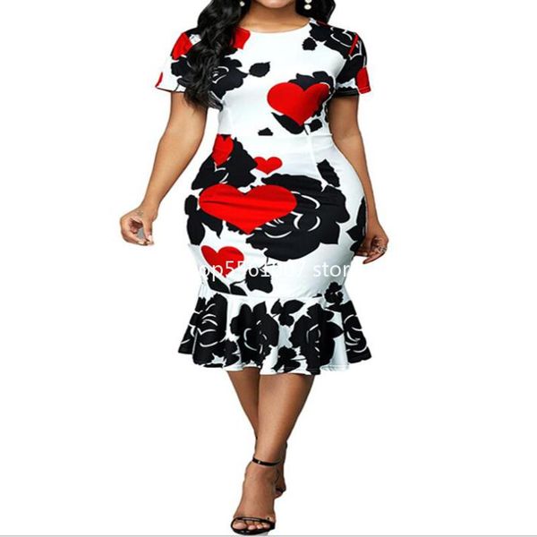

casual dresses woman dress 2021 summer plus size slim floral print office bodycon mermaid vintage elegant long party vestidos, Black;gray