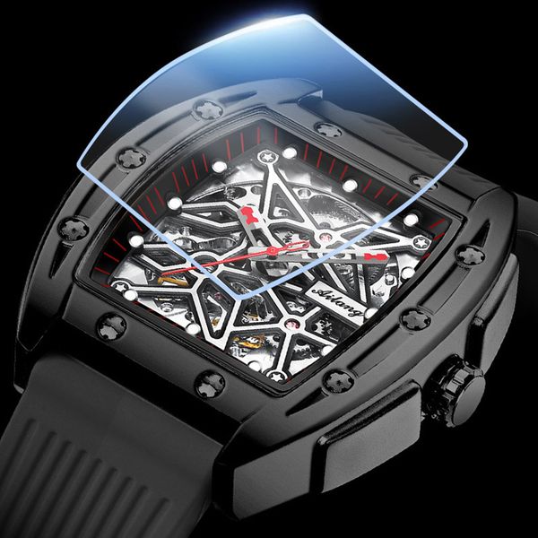 

ailang skeleton sports man clock automatic brand luxury human mechanical s male montre homme relojes hombre, Slivery;brown