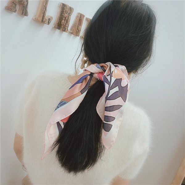 

scarves cartoon elegant scarf small square silk women spring and autumn thin hair tie band fashion work, Blue;gray