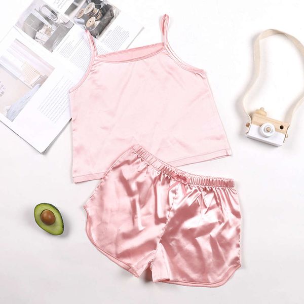 

boys and girls suits girls' suspender shorts suit children's ice silk fashion pajamas little girl's foreign style small vest, White
