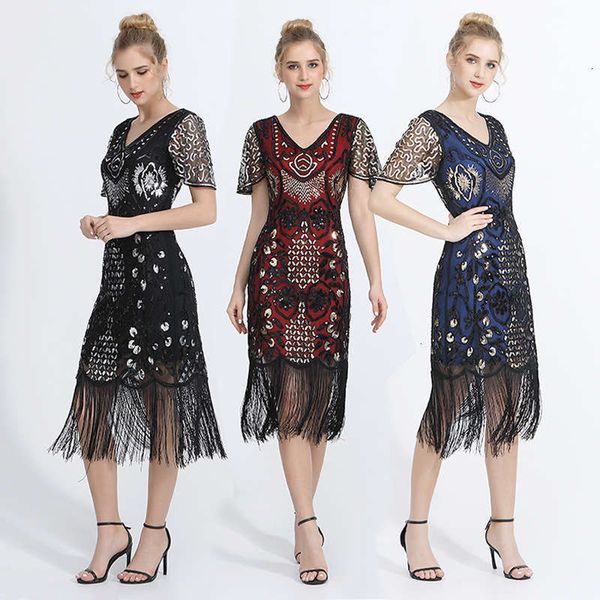 

dresses sequined tassel casual party small activity evening dress, Black;gray