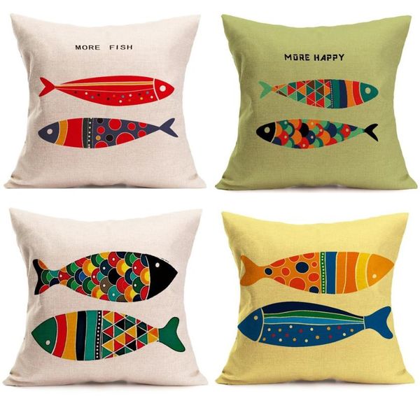 

cushion/decorative pillow nordic cartoon hand-painted fish linen pillowcase
