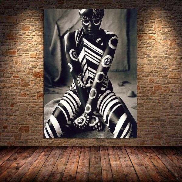 

tattooed african woman canvas painting posters and prints unique figure wall art pictures for living room home decor unframed paintings