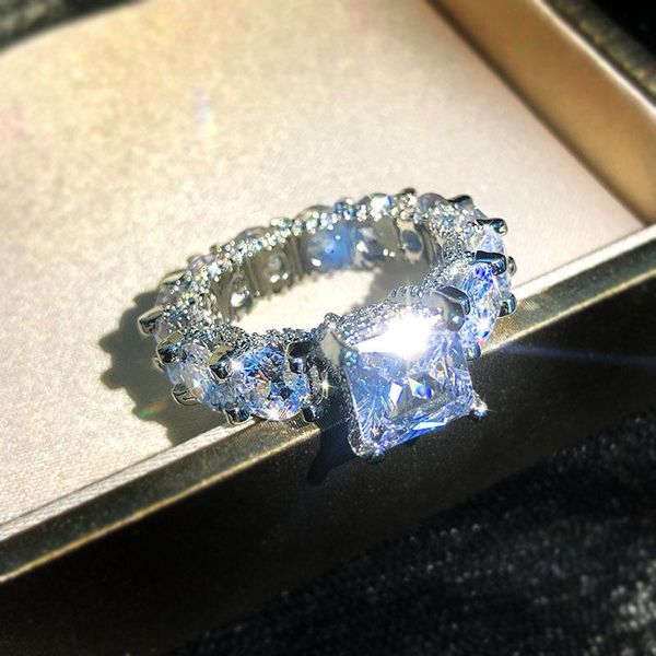 

cluster rings sterling silver s925 diamond for women wedding bands womens christmas couple cute engagement fine jewelry, Golden;silver