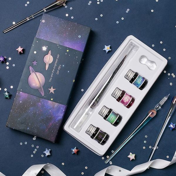 

planet glass pen dip signature calligraphy ink set gift box writing fountain school art supplies kawaii pens