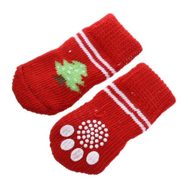

dog apparel - red white nonslip christmas tree print pet knitted socks