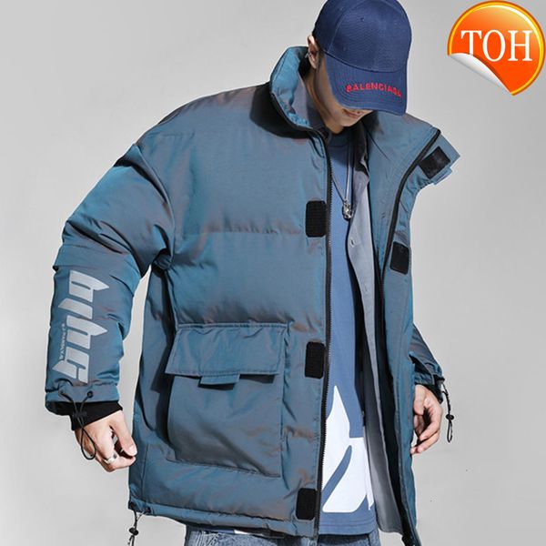 

jacket winter duck men's down couple discoloration shiny for male hip hop detachable bright face thickened warm coat, Black