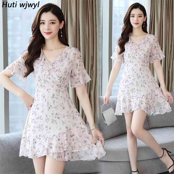 

vintage plus size pink sweet boho sundress summer floral chiffon beach mini dress women bodycon elegant party vestidos 210528, Black;gray
