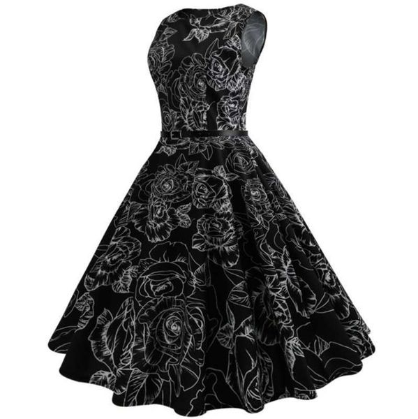 

style casual dresses hepburn 50s waistband shows slim and big black dress with belt, Black;gray