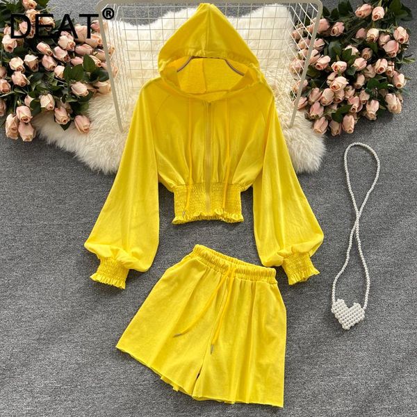 

women's tracksuits deat women high waist elastic shorts two piece set hooded temperament casual style fashion autumn 2021 11j0307, Gray
