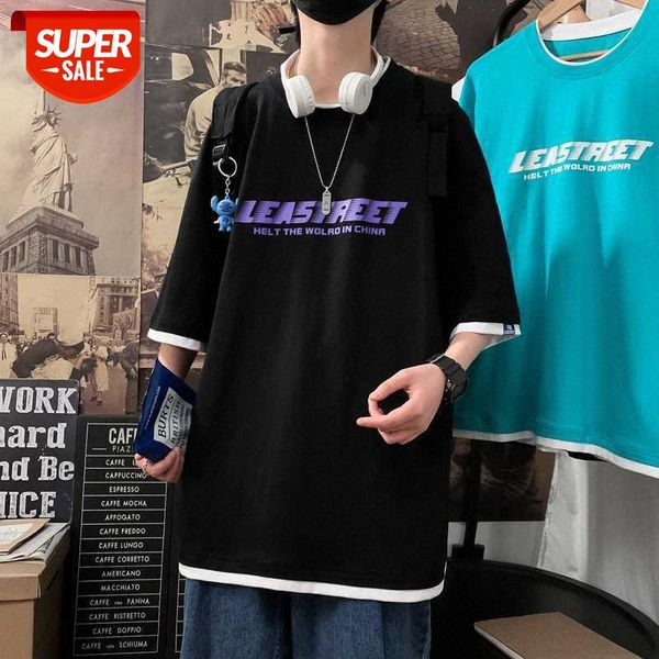 

letter fake two-piece short-sleeved shirt men's loose plus size clothes trendy half-sleeved t-shirt #lv4j, White;black