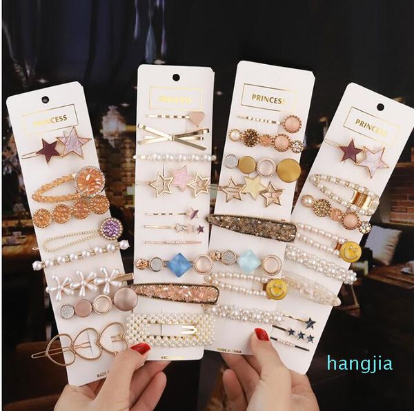 

jewelry pearls hairpin set stylish acetate plate hair clips mix different bb clip sweet fashion designer women woman hair accession ps1742, Golden;silver
