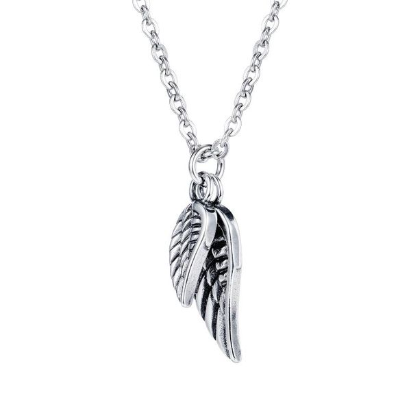 

chains cyue hipster retro stainless steel necklace chain angel wing feather pendant charm hip-hop street male, Silver