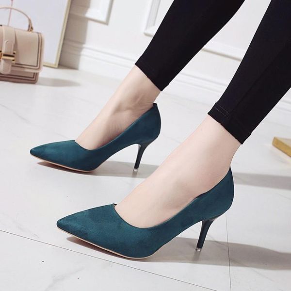 

dress shoes 2021 spring style pointed toe stiletto high heel suede single european and american foreign trade plus slim women's, Black