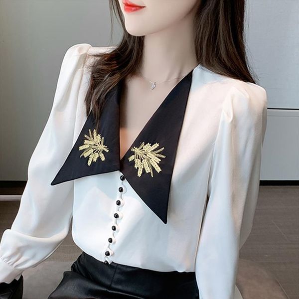 

long sleeve white blusas womens shirts mujer de moda v neck chiffon blouses blusa d679