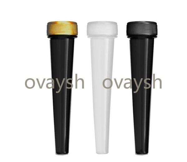 

pre roll joint packaging 98mm 120mm clear black conical tubes with childproof caps