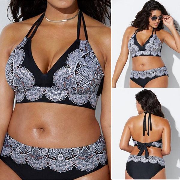 

women's swimwear beach back strap retro nylon two-piece bikini set adults tight printed women large size fashion, White;black