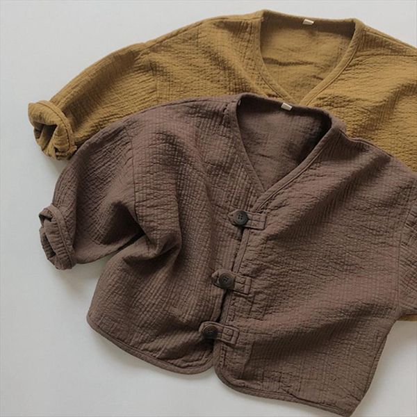 

korean japan style spring autumn baby boys girls cotton linen coat long sleeve cardigan jacket, Blue;gray