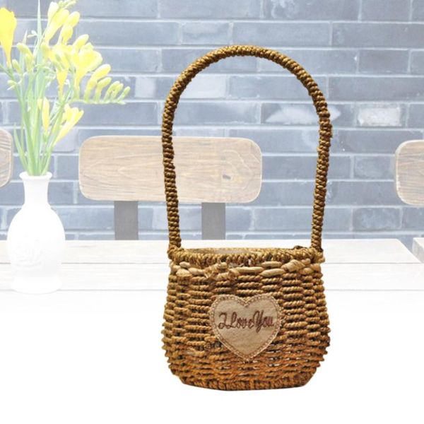 

european waterproof portable flower basket with handle home garden decoration straw pot storage baskets