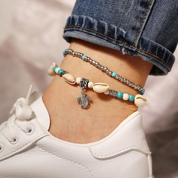 

foot boho style ankle bracelet bohemia sea turtle starfish charms beach anklet shell for women handmade leg jewelry, Red;blue