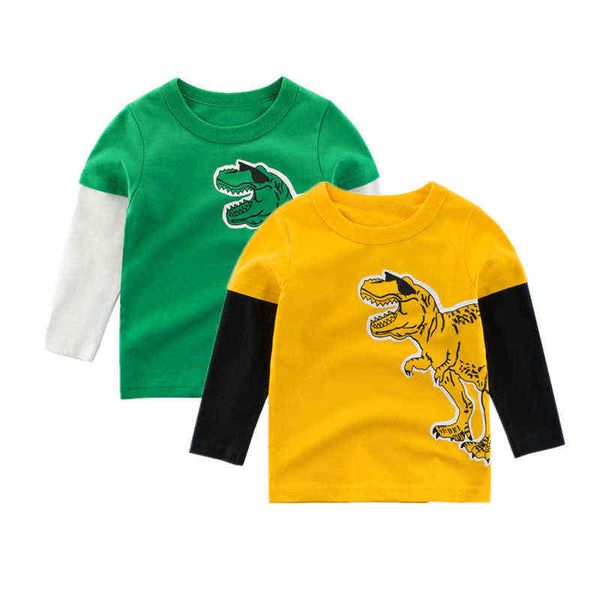

2021 kids long sleeve t-shirts solid cotton boys girls dino print tees 2 3 4 5 6 7 8 9years children sweatshirts g1209, Blue