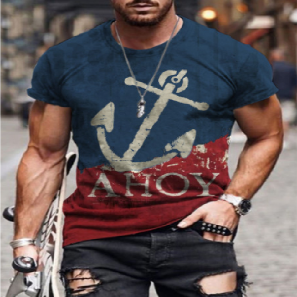 

huge anchor pattern men's 3d printed t-shirt visual impact party shirt punk goth round neck high-quality american muscle style short sl, White;black