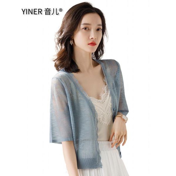 

women's jackets domestic small ice silk knitted cardigan summer coat thin 2021 sunscreen shawl, Black;brown