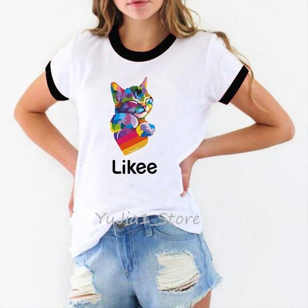 

cute rainbow cat and mens womens animal print likee women clothes fashion female streetwear lovely tumblr graphic, White;black