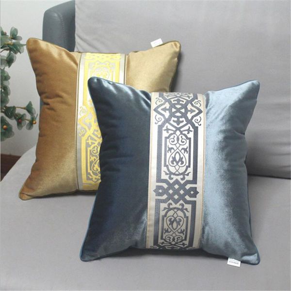 

vintage blue/gold geometric jacquard patchwork throw pillowcase ultra-velvet cushion cover sofa home model room car decor,1pc cushion/decora