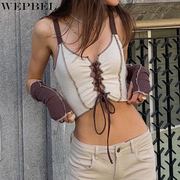 

women's tanks & camis wepbel women's bandage knitted strap crop ladies sleeveless v neck halter bottoming short t-shirt, White