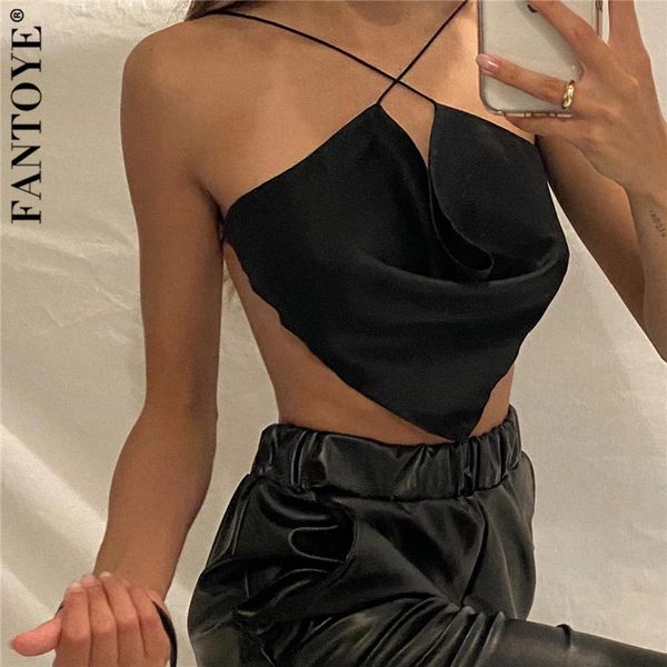 

women's tanks & camis stain bandage irregular for women summer backless black skinny crop casual solid nightclub tank idwq, White