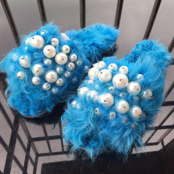 

women's wool with pearl leather and slippers, Black