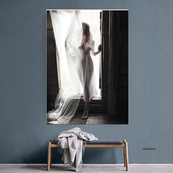 

paintings wall art canvas painting purple clove dried flowers barefoot woman nordic posters and prints pictures for living room decor