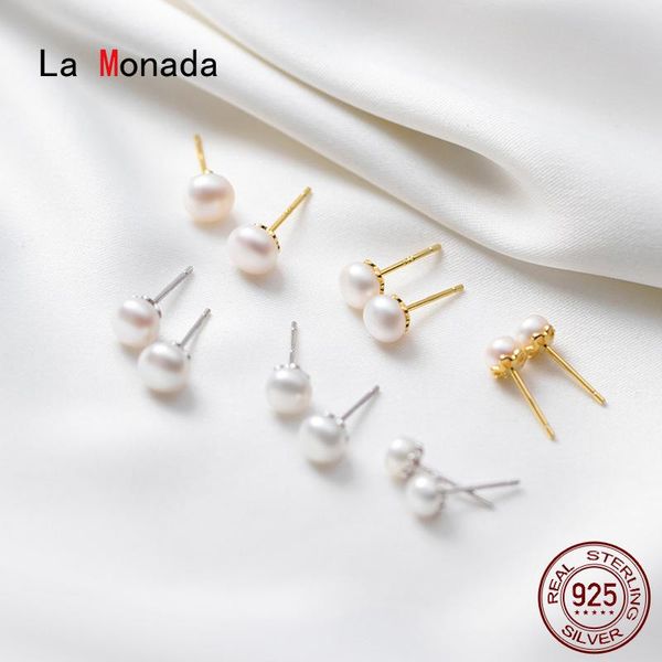 

stud la monada synthetic pearl minimalist sterling silver earrings women fine 925 jewelry woman, Golden;silver