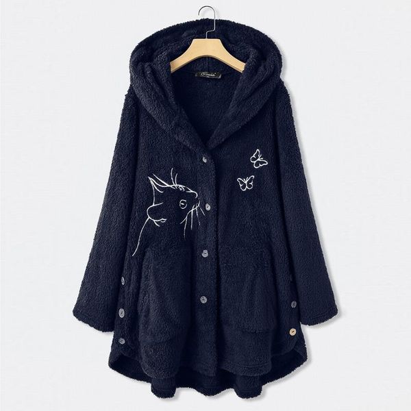 

hooded coat fleece fluffy button warm padded jacket women casual pocket single breasted solid winter coats plus size women's jackets, Black;brown