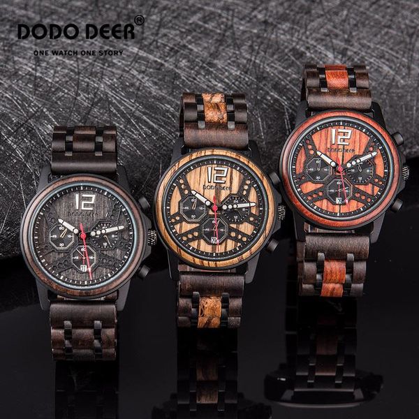 

wristwatches relogio masculino dodo deer wood watch for men chronograph calendar waterproof luminous luxury father's day birthday gift, Slivery;brown